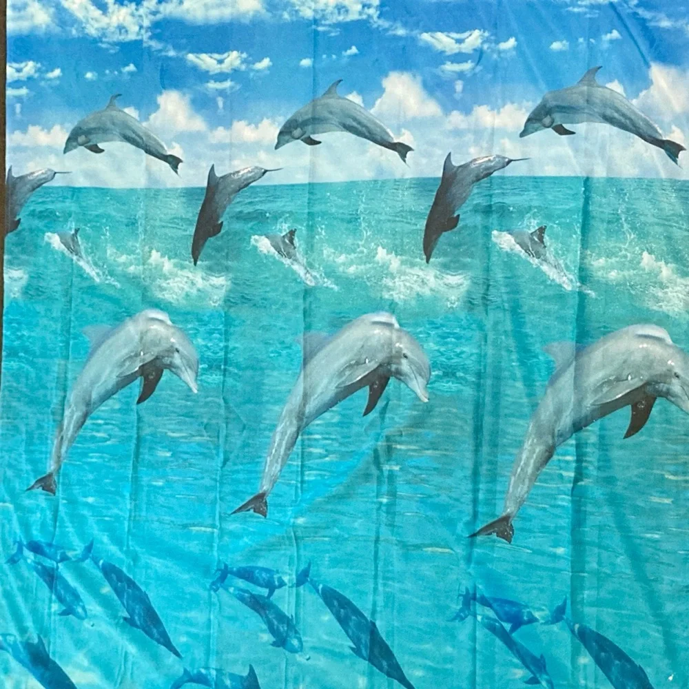 Dolphin Ocean Print Shower Curtain - Picture 6 of 6